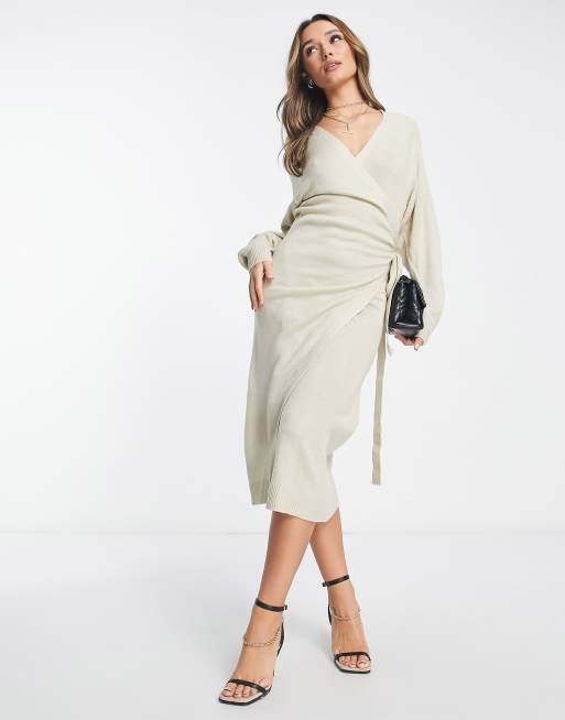 Beige overslag shop jurk