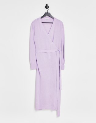 Pretty Lavish Beau Wrap Knit Dress With Tie Waist In Lilac-purple | ModeSens