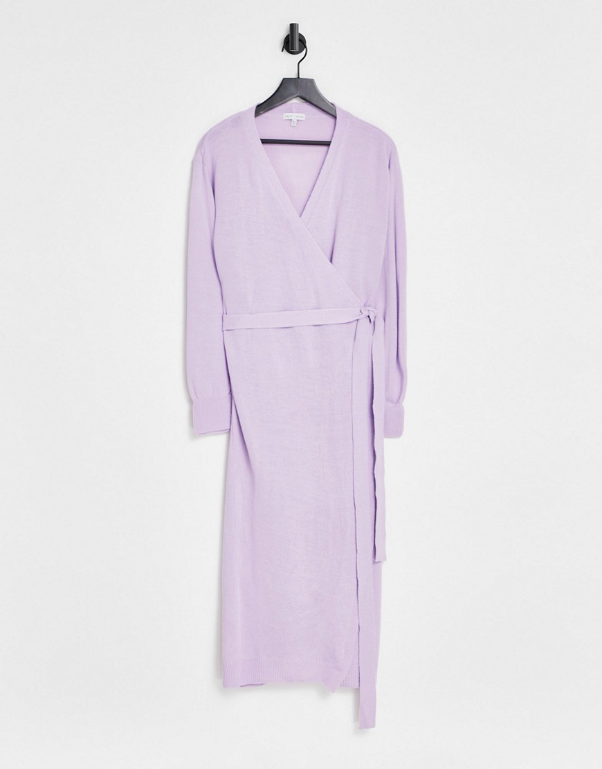 Pretty Lavish Beau wrap knit dress with tie waist in lilac-Purple