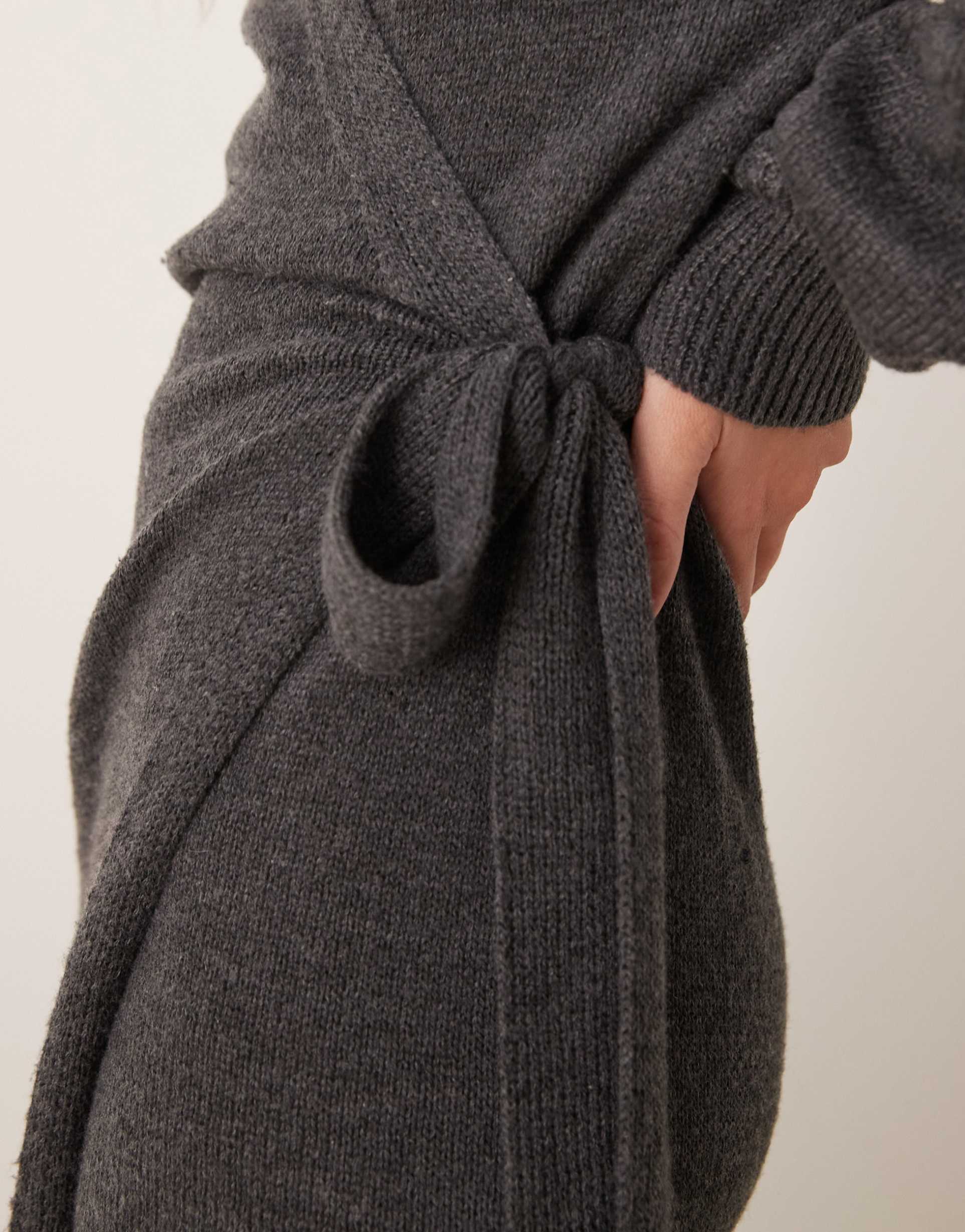 pretty lavish beau wrap knit midaxi dress in charcoal