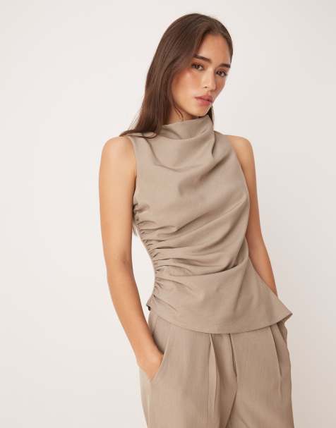 Pretty Lavish - Beige rynket top - Del af sæt - view 1