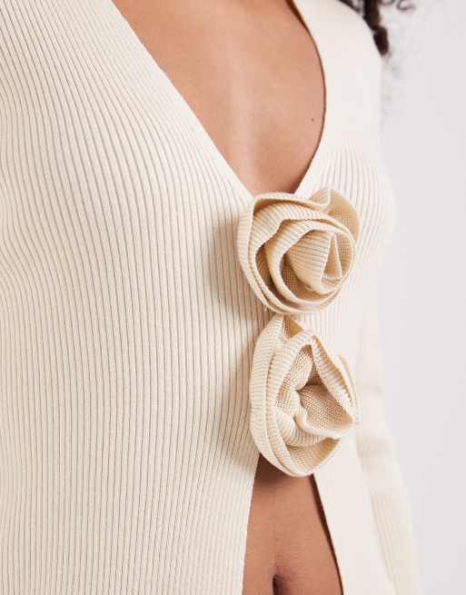 Pretty Lavish - Beige strikket cardigan med pyntebuket - Del af sæt, 4 af 4