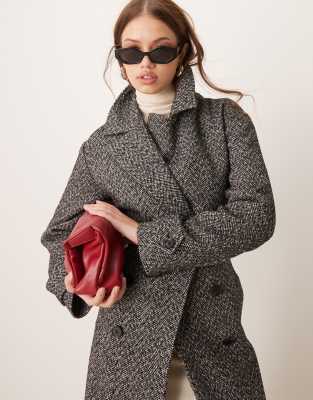 Pretty Lavish Pretty Lavish belted long coat in salt and pepper-Black