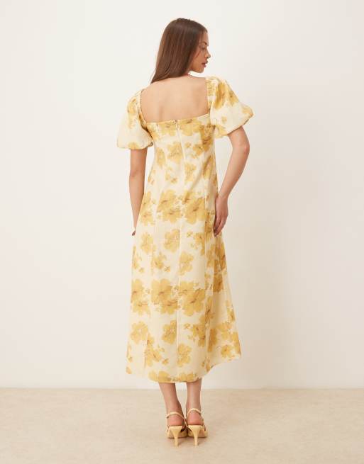 Pretty Lavish – Bette – Midaxi-Kleid in Gelb mit Blumenmuster und Puffärmeln, 4 von 4