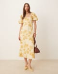 [Pretty Lavish] Pretty Lavish Bette printed puff sleeve midaxi dress in yellow floral 10 YELLOW OCHRE