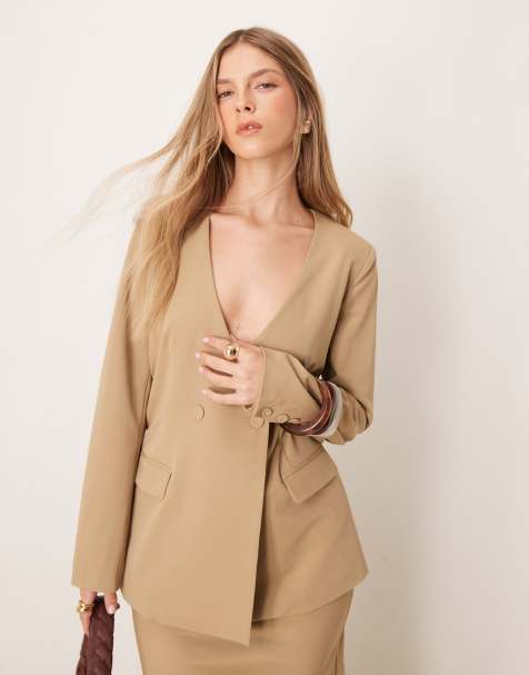 Pretty Lavish - Blazer d'ensemble sans col - Camel - view 1