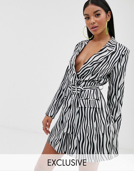 Pretty Lavish blazer mini dress in zebra print