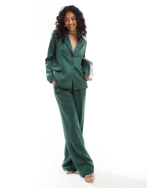 Pretty Lavish - Blazer oversize in raso smeraldo in coordinato, 2 di 4