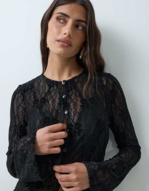 Pretty Lavish blonde-cardigan med klokkeærmer som del af sæt i sort, 5 af 5