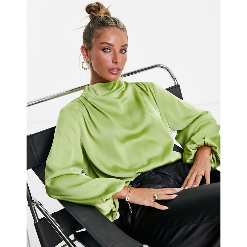 Donna LrfzA Pretty Lavish - Blusa a pieghe con maniche a palloncino color verde dragoncello