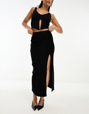 Pretty Lavish Blythe Knitted Split Midaxi Skirt In Black
