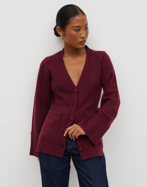 Pretty Lavish - Bordeaux strikket cardigan med halstørklædedetalje, 4 af 4