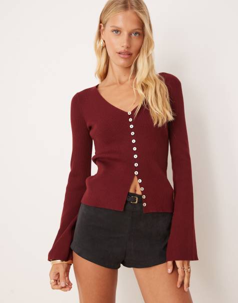 Pretty Lavish fitted knit cardigan in burgundy