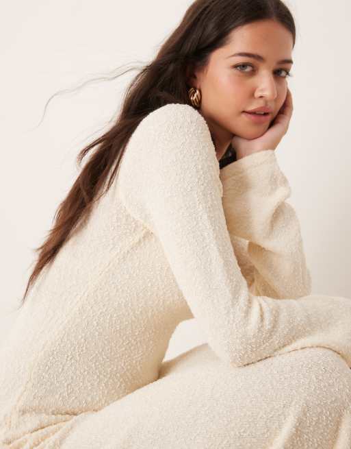 Pretty Lavish boucle knit midaxi dress in cream | ASOS