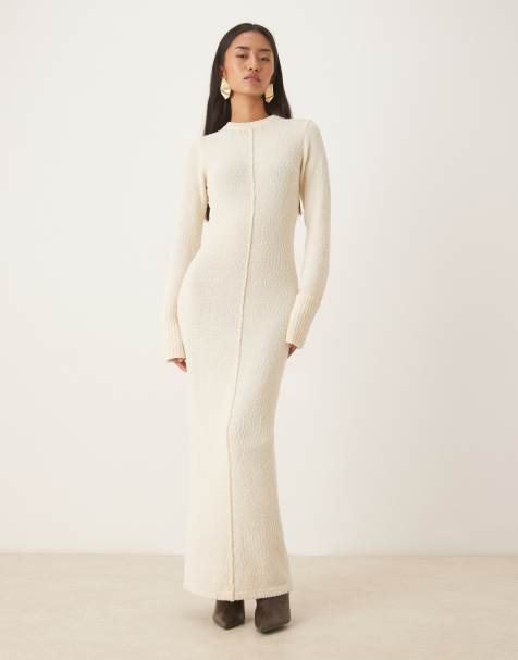 Pretty Lavish boucle knit midaxi dress in cream - view 1