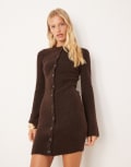 [Pretty Lavish] Pretty Lavish boucle knit mini dress in brown L BROWN