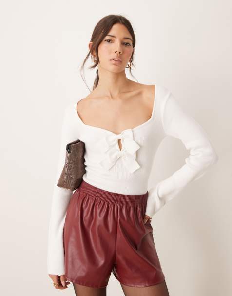 Pretty Lavish bow knit top in cream - view 1