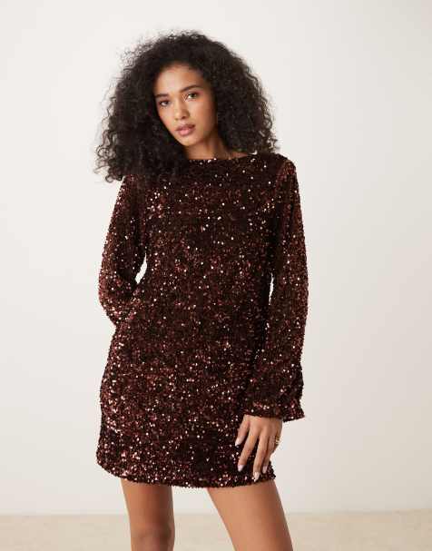 Pretty Lavish bow sequin mini dress in chocolate - view 1