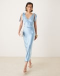 [Pretty Lavish] Pretty Lavish bow shoulder satin midaxi dress in sky blue 16 Sky Blue