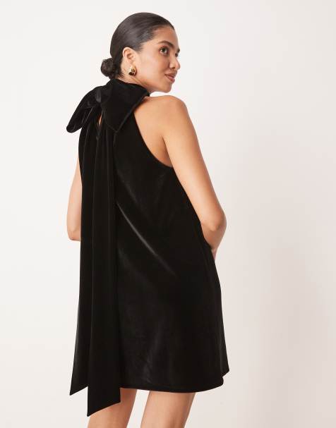 Pretty Lavish bow velvet mini dress in black - view 1