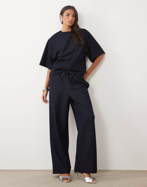 Pretty Lavish boxy t-shirt & drawstring wide leg pants set in indigo - view 1