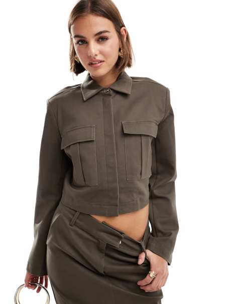 Pretty Lavish boxy utility shirt in bark (part of a set) - view 1