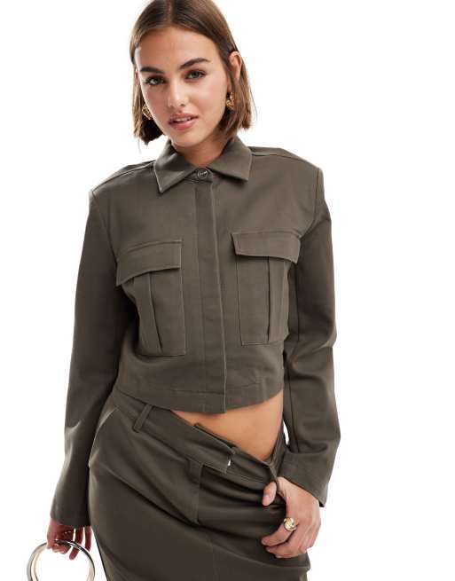 Pretty Lavish boxy utility shirt in bark (part of a set)