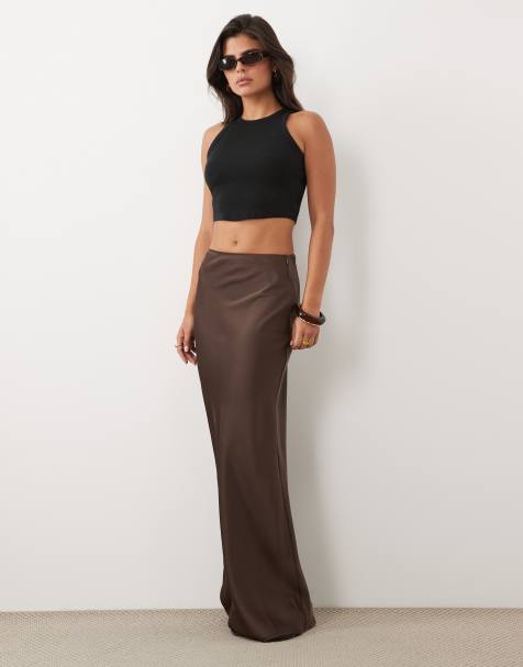 Pretty Lavish Breya gonna lunga in raso color cioccolato - view 1