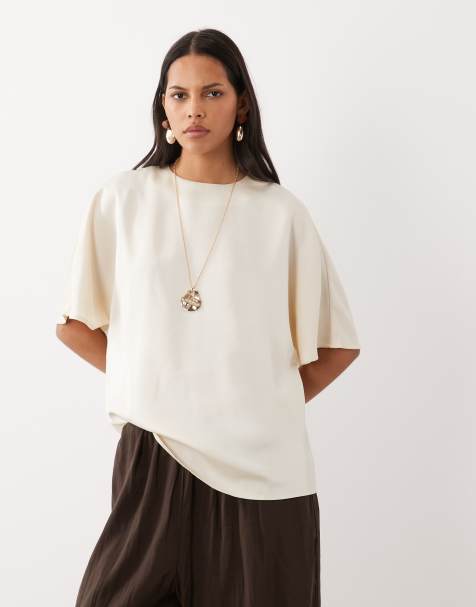 Pretty Lavish Breya satin boxy top in oyster - view 1
