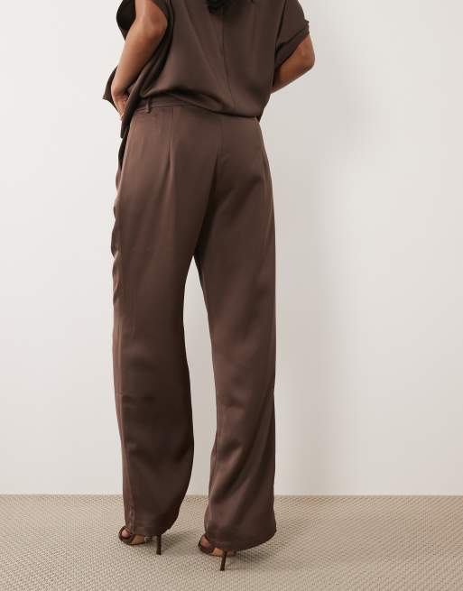Pretty Lavish Breya satin tailored wide leg trousers co-ord in chocolate, 5 of 5