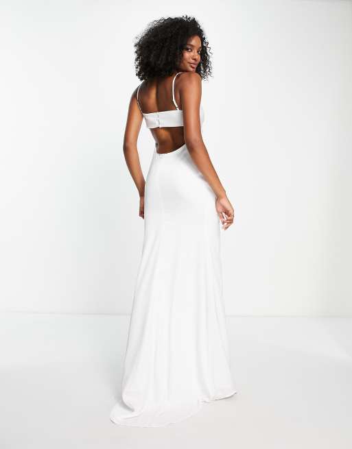 Pretty Lavish Bridal backless satin slip maxi dress in ivory