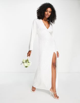 Pretty Lavish Bridal embellished thigh split maxi dress in ivory - ASOS Price Checker