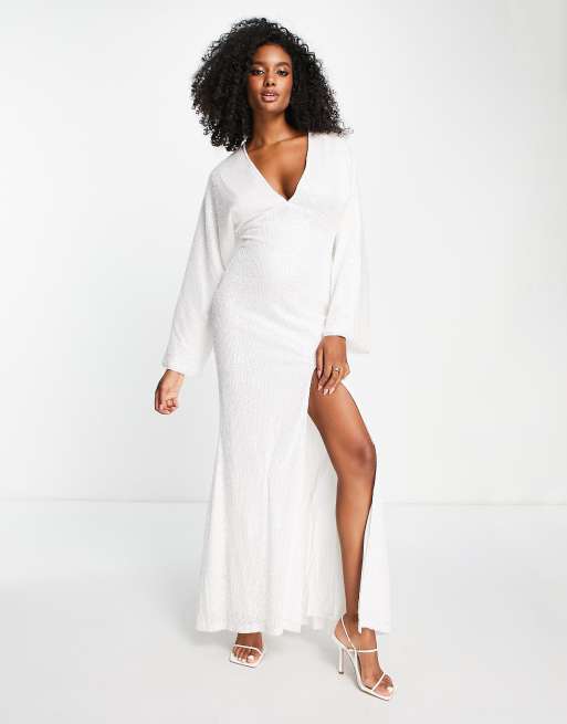 Long sleeve thigh split 2024 dress