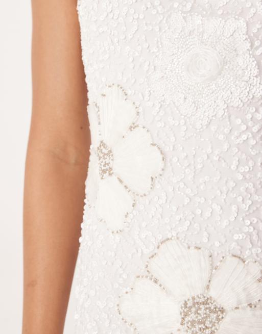Pretty Lavish Bridal floral mixed embellished mini dress in ivory, 3 of 4
