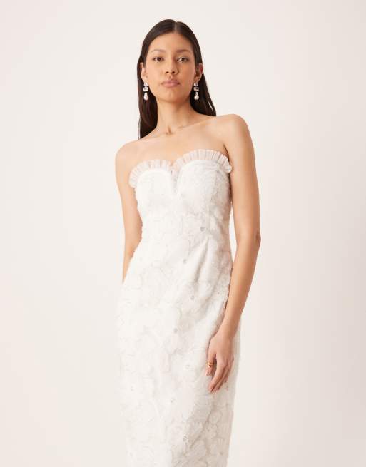 sweetheart-neck midaxi dress in ivory Vesper Sweetheart neckline strappy midaxi dress with thigh split in ivory