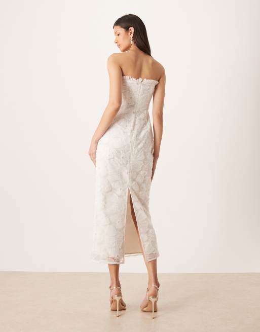 sweetheart-neck midaxi dress in ivory Pretty Lavish Bridal floral tulle beaded sleeveless frill sweetheart  neckline midaxi dress in ivory