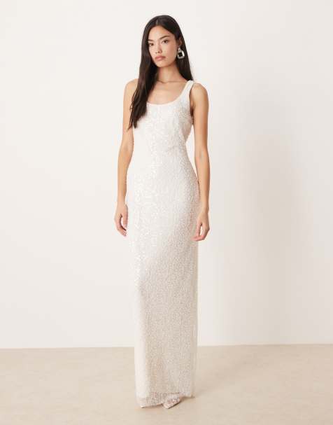 Pretty Lavish Bridal fully embellished sequin scoop neck maxi dress in ivory - view 1