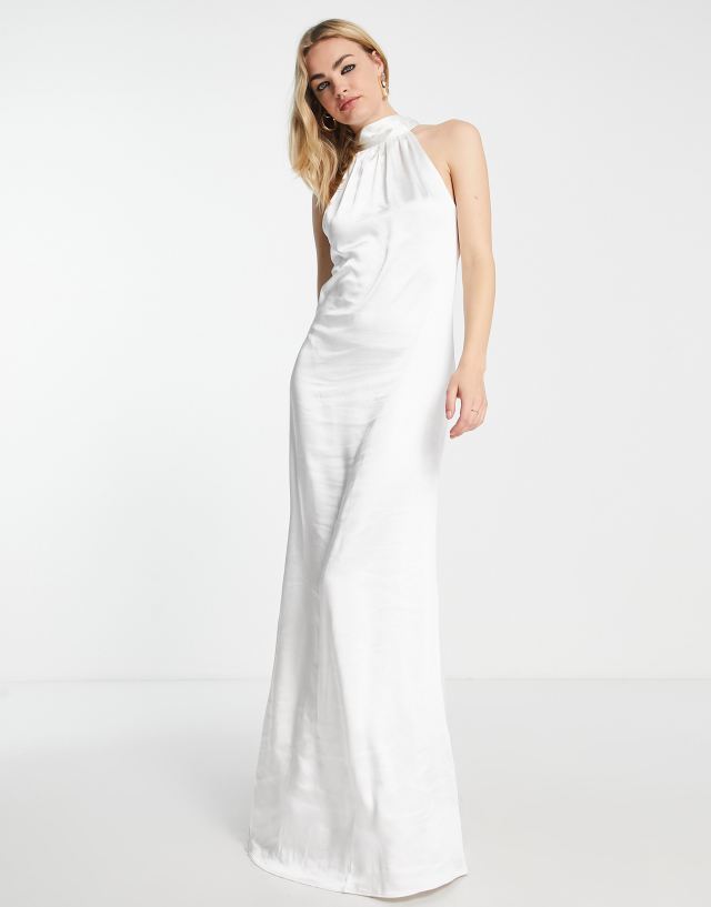 Pretty Lavish Bridal high neck satin maxi dress in ivory