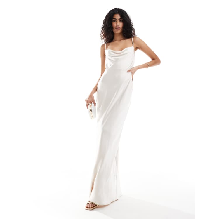 Pretty Lavish Bridal Keisha cowl neck satin maxi dress in ivory ASOS