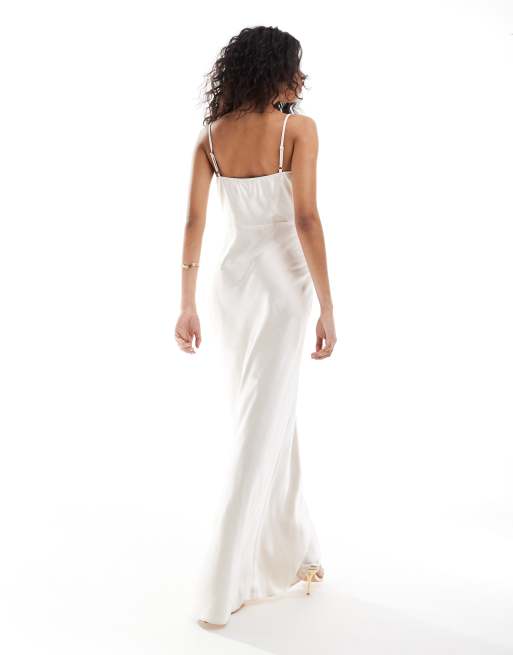 Pretty Lavish Bridal Keisha cowl neck satin maxi dress in ivory