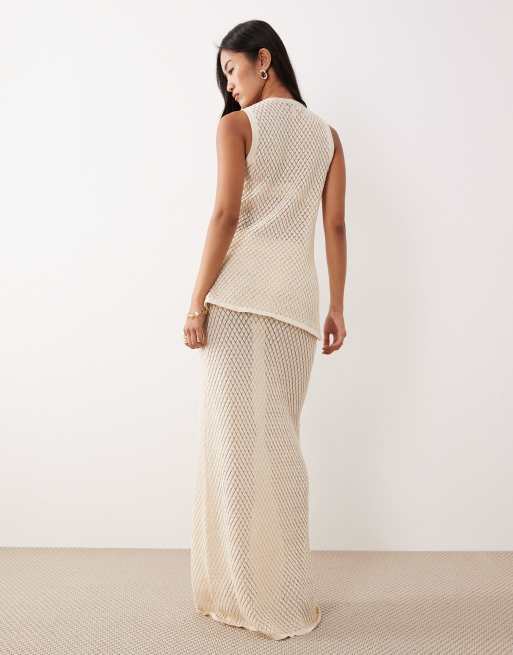 Pretty Lavish – Bridal – Maxirock aus Pointelle-Strick in Creme, Kombiteil, 2 von 5