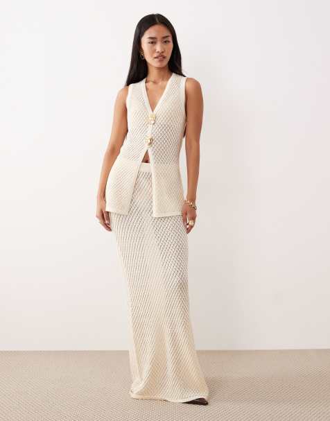 Pretty Lavish Bridal pointelle knit waistcoat and maxi skirt set in cream - view 1