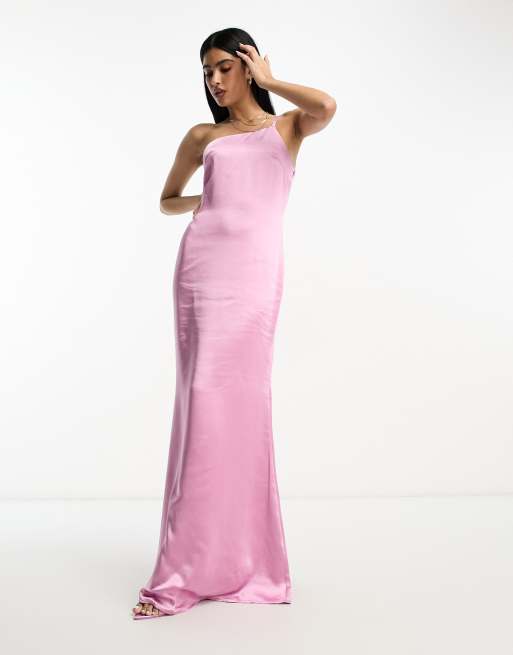 Pretty Lavish Bridesmaid Amelia one shoulder satin maxi dress in mauve