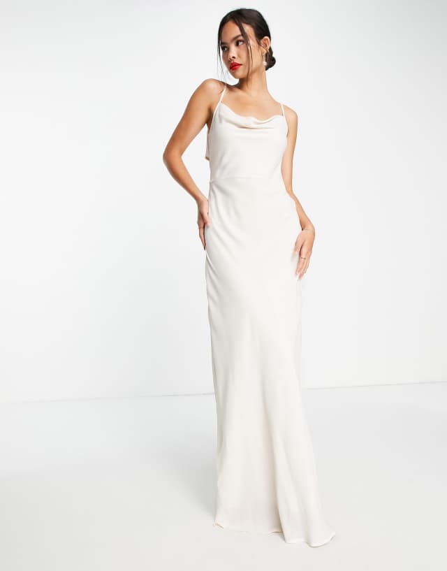 Pretty Lavish Bridesmaid backless chiffon maxi dress in champagne