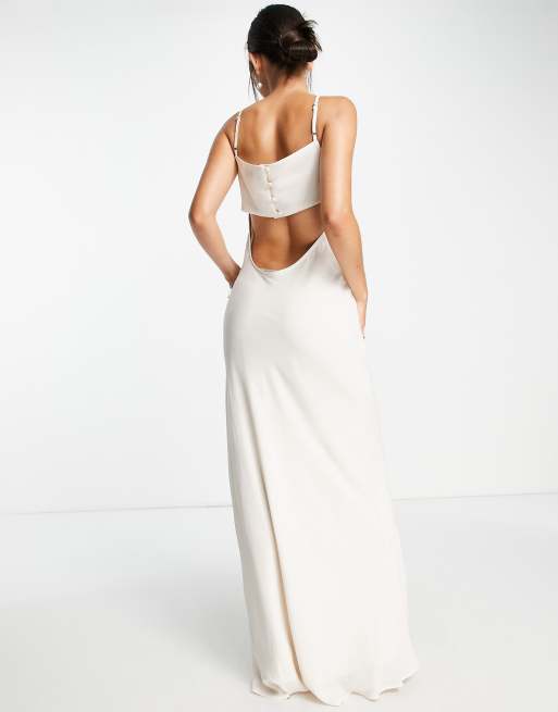 Pretty Lavish Bridesmaid backless chiffon maxi dress in champagne