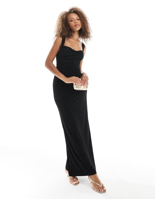 Pretty Lavish Bridesmaid cowl neck jersey maxi dress in black