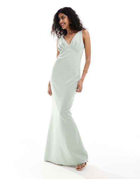 Pretty Lavish Bridesmaid crepe maxi dress in sage - view 1