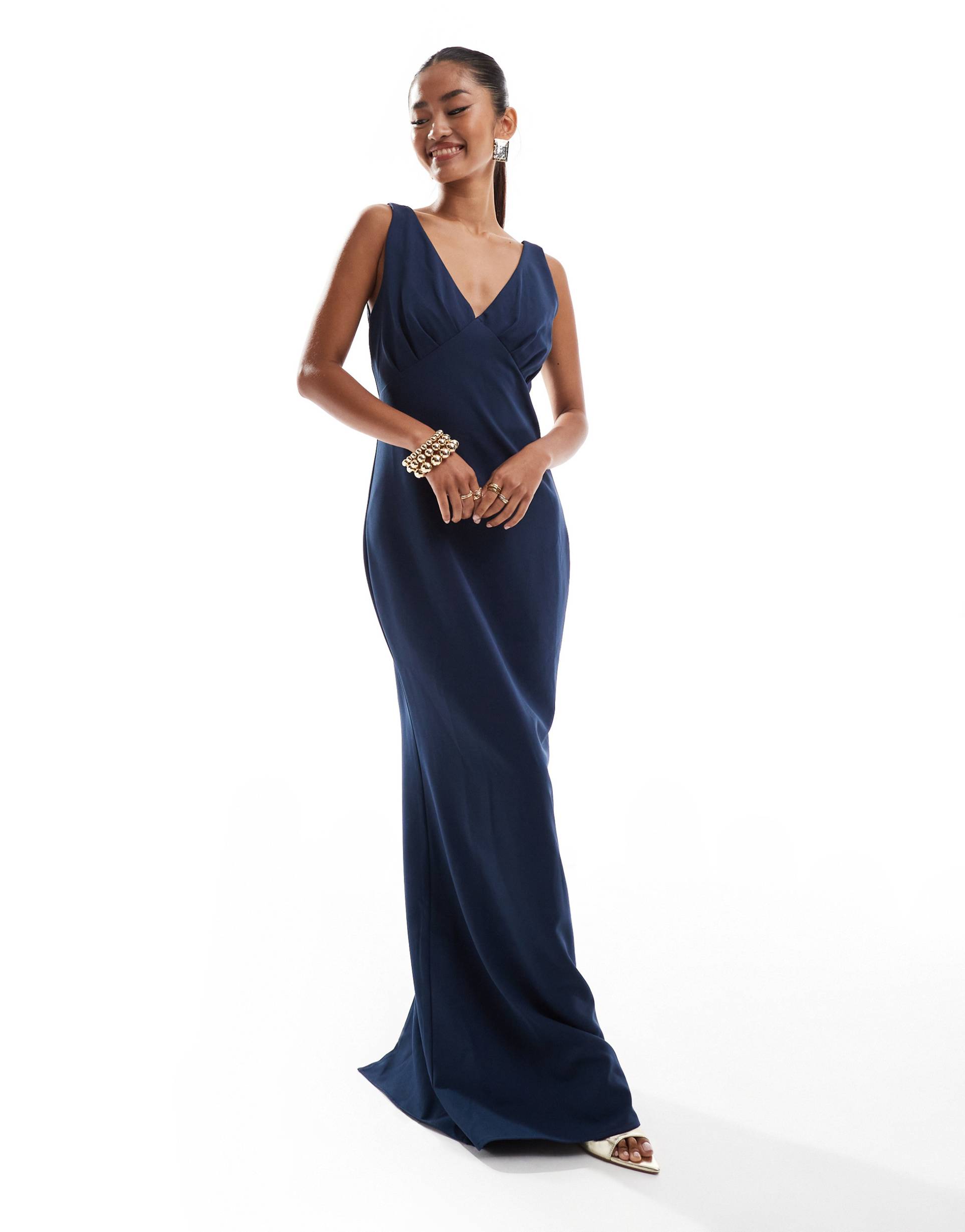 pretty lavish bridesmaid crepe maxi in midnight navy