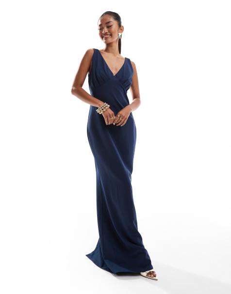 Pretty Lavish Bridesmaid crepe maxi in midnight navy