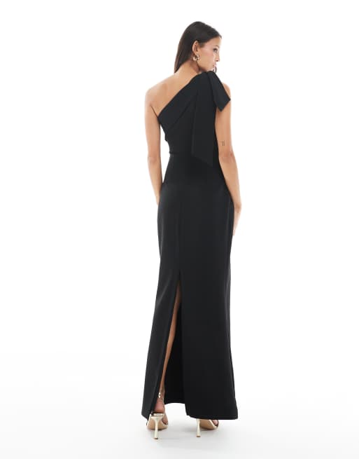 long dresses black Halterneck Bow-Detail Midi Dress in Black - 2 main image 1